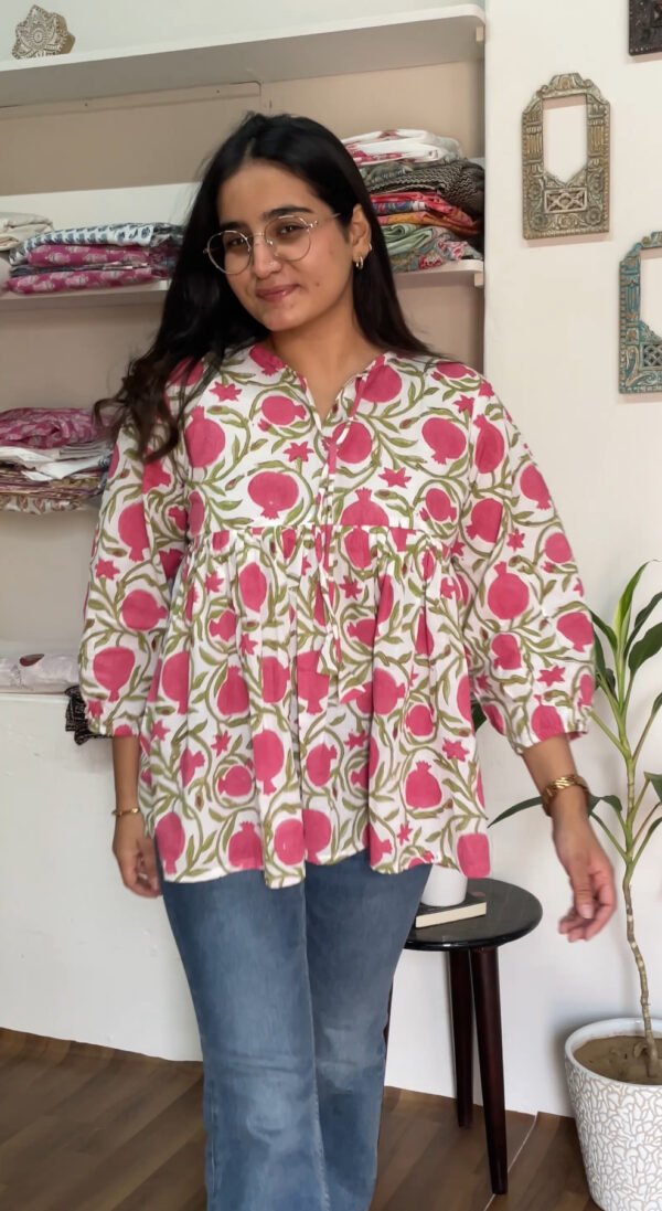 "Anar Dana" Hand Block Cotton top
